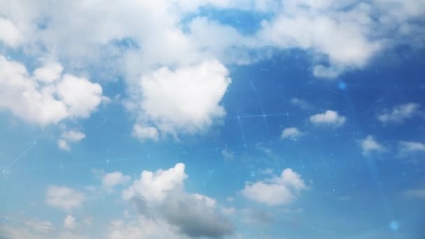 Artistieke Digitale Netwerk Net Cyberspace Beweging Zonnige Hemel Met Wolken — Stockvideo