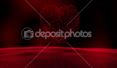 Sanatsal büyük kırmızı kalp şekli hareketlerle dalgalı alan hareket siyah arka plan üzerine. 