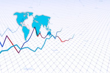 Sanatsal küresel borsa mali iş çizelgesi diyagramları dünya harita illüstrasyon arka plan ile. 