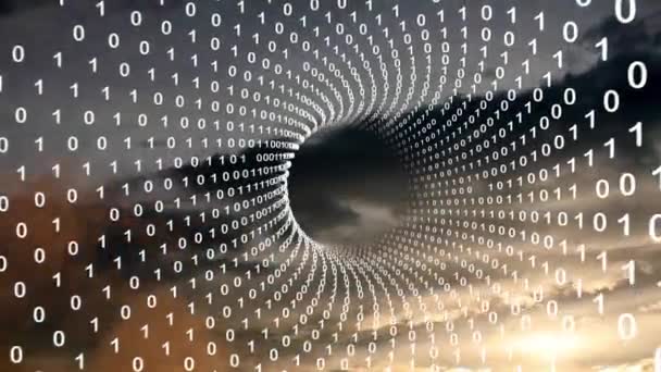 ciel timelapse nuage artistique avec ordinateur nombre binaire données tunnel mouvement arrière-plan . 