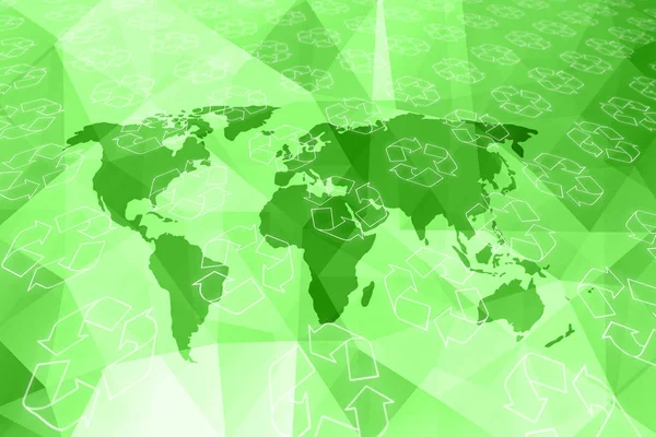 Artistic Recycle Symbols Pattern Green Abstract World Map Illustration Background — Stock Photo, Image