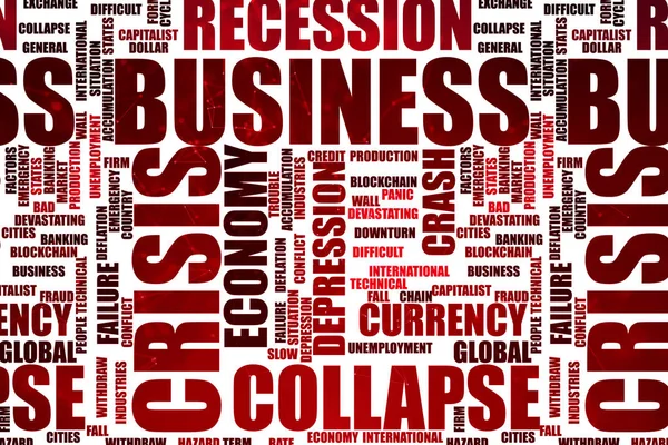 赤い色の白イラスト背景にビジネス危機単語タグクラウド — ストック写真