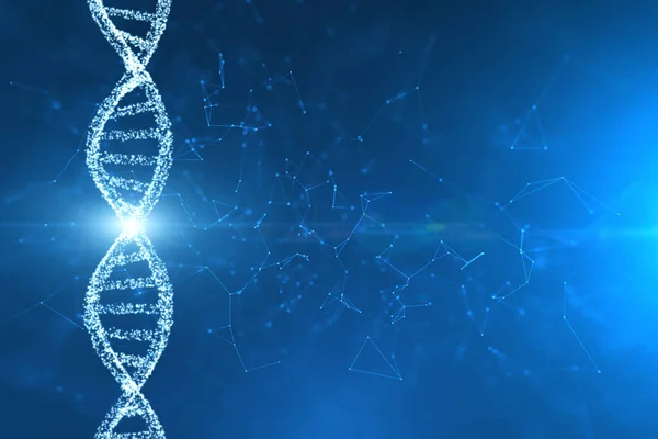 Abstract digital rotating dna molecule on futuristic background.