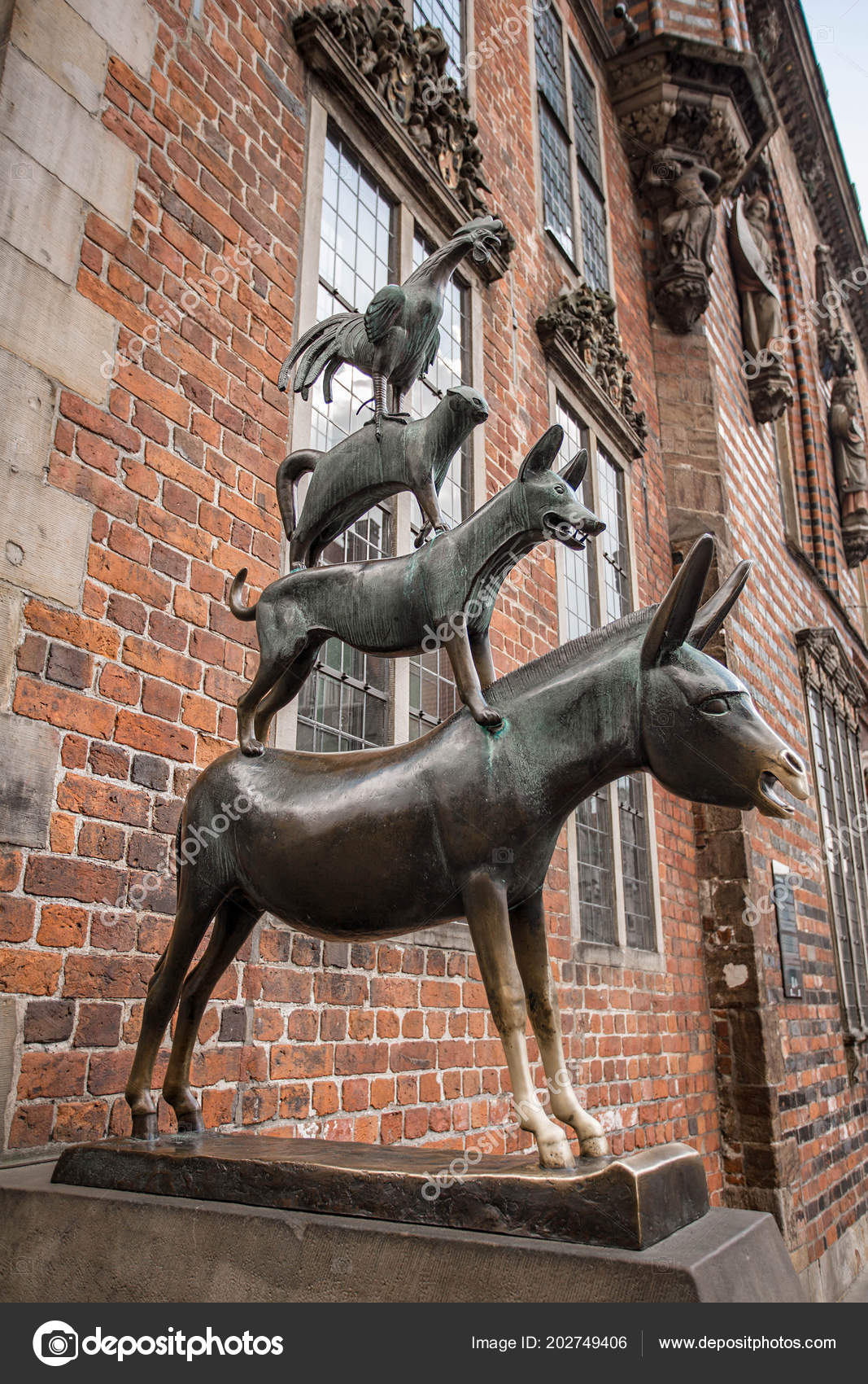 Célèbre Statue Des Musiciens Brême Fermer Vers Haut âne