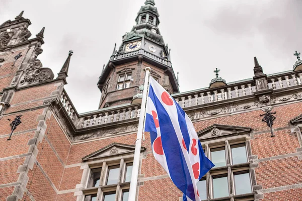 Azul Blanco Con Bandera Universidad Groninga Bandera Provincia Frisia Azul — Foto de Stock