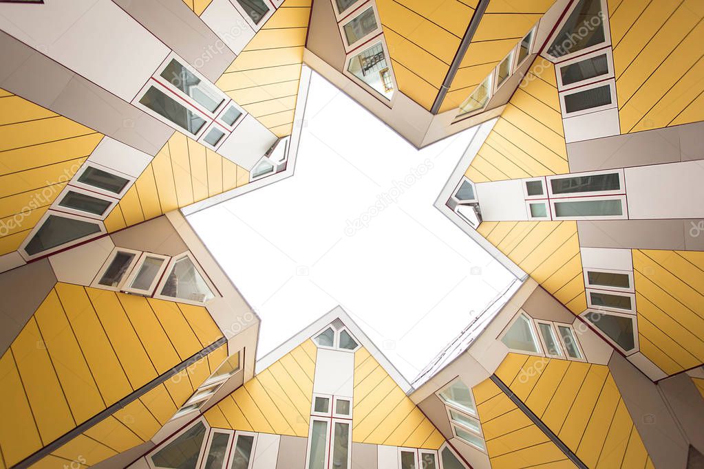 Unusual cube yellow houses in Rotterdam, The Netherlands.