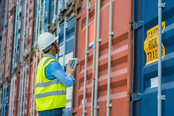 Foreman Controle Carga Contêineres Caixa Carga Navio Carga Para Exportação — Fotografia de Stock