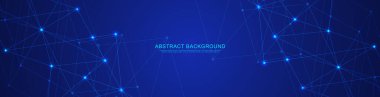 Soyut geometrik arkaplan ve noktaları ve çizgileri birleştiren web sitesi başlığı veya afiş tasarımı. Genel ağ bağlantısı. Metnin için pleksus arkaplanı ve alanı olan dijital teknoloji.