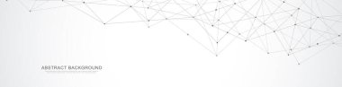 Soyut geometrik arkaplan ve noktaları ve çizgileri birleştiren web sitesi başlığı veya afiş tasarımı. Genel ağ bağlantısı. Metnin için pleksus arkaplanı ve alanı olan dijital teknoloji.