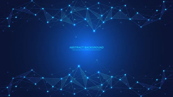 Noktaları ve çizgileri birleştiren soyut teknoloji geçmişi. Küresel ağ bağlantısı ve iletişimi için dijital teknoloji.