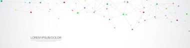 Soyut geometrik arkaplan ve noktaları ve çizgileri birleştiren web sitesi başlığı veya afiş tasarımı. Genel ağ bağlantısı. Metnin için pleksus arkaplanı ve alanı olan dijital teknoloji.