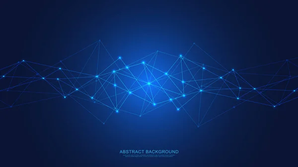 Noktaları ve çizgileri birleştiren soyut teknoloji geçmişi. Küresel ağ bağlantısı ve iletişimi için dijital teknoloji.