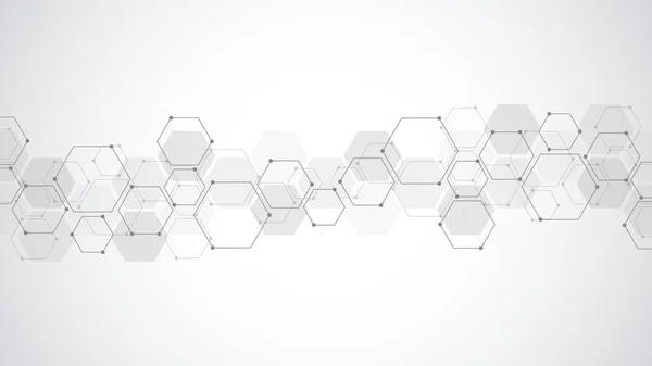 Geometrik şekilli ve altıgen desenli soyut bir arkaplan. Tıp, teknoloji veya bilim tasarımı için vektör illüstrasyonu.