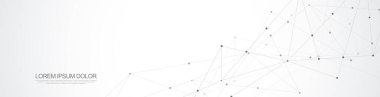 Soyut geometrik arkaplan ve noktaları ve çizgileri birleştiren web sitesi başlığı veya afiş tasarımı. Genel ağ bağlantısı. Metnin için pleksus arkaplanı ve alanı olan dijital teknoloji.