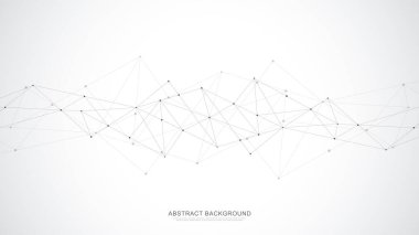 Noktaları ve çizgileri birleştiren soyut çokgen arkaplan. Küresel ağ bağlantısı, dijital teknoloji ve iletişim kavramı.