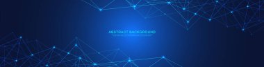 Soyut geometrik arkaplan ve noktaları ve çizgileri birleştiren web sitesi başlığı veya afiş tasarımı. Genel ağ bağlantısı. Metnin için pleksus arkaplanı ve alanı olan dijital teknoloji.