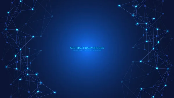 Noktaları ve çizgileri birleştiren soyut teknoloji geçmişi. Küresel ağ bağlantısı ve iletişimi için dijital teknoloji.