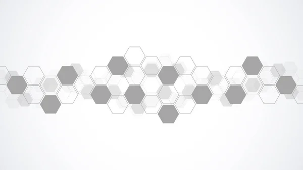 Geometrik şekilli ve altıgen desenli soyut bir arkaplan. Tıp, teknoloji veya bilim tasarımı için vektör illüstrasyonu.