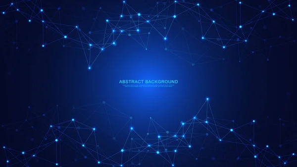 Noktaları ve çizgileri birleştiren soyut teknoloji geçmişi. Küresel ağ bağlantısı ve iletişimi için dijital teknoloji.