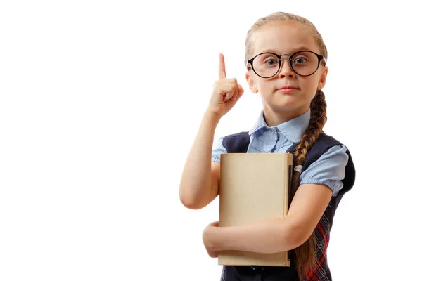 Niña Con Libro Aislado Sobre Fondo Blanco Idea —  Fotos de Stock