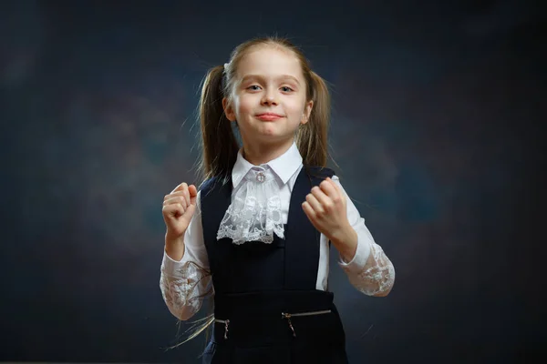 Escuela inteligente chica en uniforme primer plano retrato —  Fotos de Stock