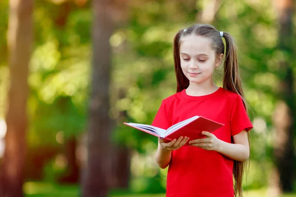 Blank Klein Meisje Met Lang Haar Tijdens Het Lezen Van — Stockfoto