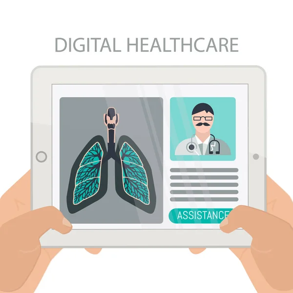 Conceptos de salud digital, usuario usando una tableta para reunirse con un profesional médico . — Archivo Imágenes Vectoriales