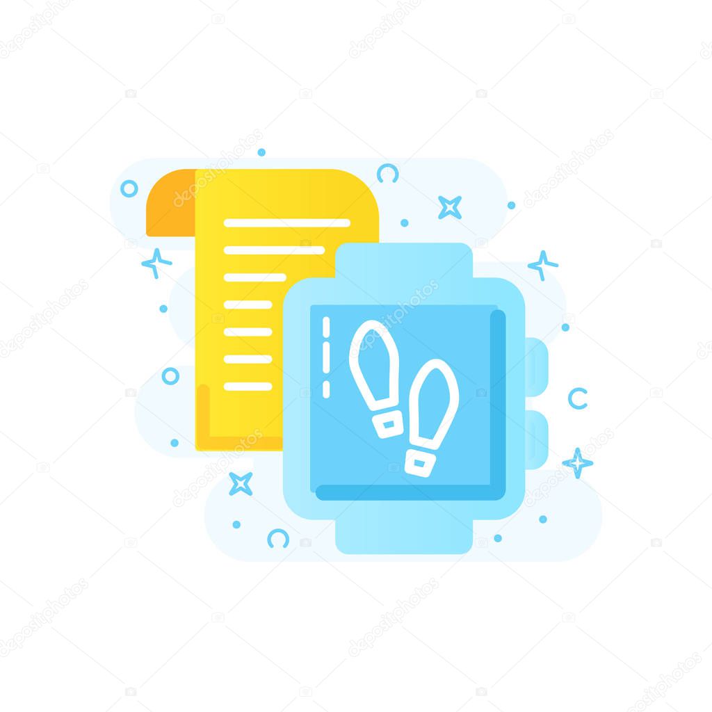 Flat design icon of activity bracelet, fitness tracker, smart watch, pedometer wristband. Healthy lifestyle banner concept. Modern vector illustration.
