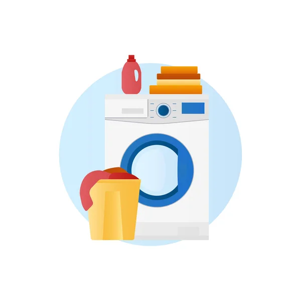 Pralka z koszyka ikonę len i detergentów — Wektor stockowy