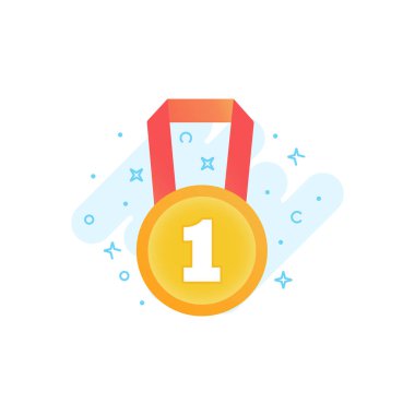 Altın kazanan Madalyası ödülü işareti vektör düz simgesi