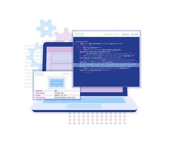 Web Development conceito, programação e codificação banner . —  Vetores de Stock