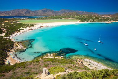 Porto Giunco beach, Villasimius Sardunya, İtalya. Sardunya Akdeniz'de ikinci büyük adadır