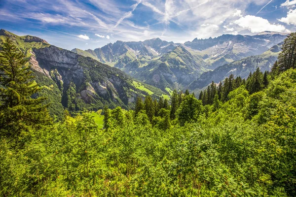 Letecký Pohled Obec Elm Švýcarské Hory Piz Segnas Piz Sardona — Stock fotografie