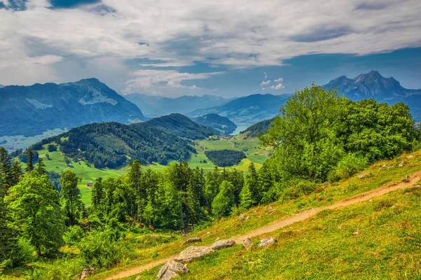 Swiss Alps Burgenstock View Lake Lucerne Pilatus Mountain Switzerland Europe — Stock Photo, Image