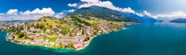 Köy Weggis, Dört Kanton Gölü (Vierwaldstatersee), Rigi dağ ve içinde belgili tanımlık geçmiş yakınındaki ünlü Lucerne city, İsviçre İsviçre Alpleri.