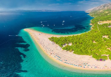 Ünlü Zlatni rat Beach'te Bol, Island Brac, Hırvatistan, Avrupa