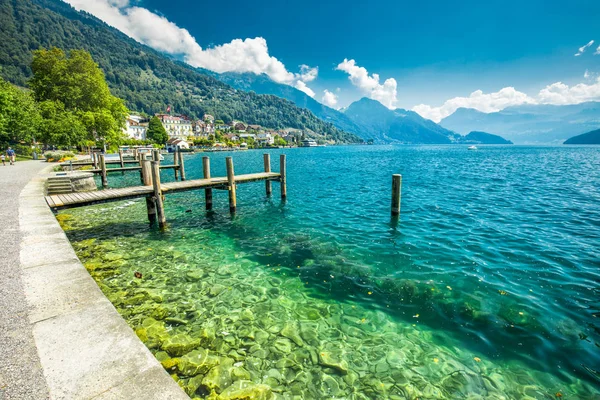 Weggis Switzerland August 2018 Village Weggis Lake Lucerne Vierwaldstatersee Rigi — 图库照片