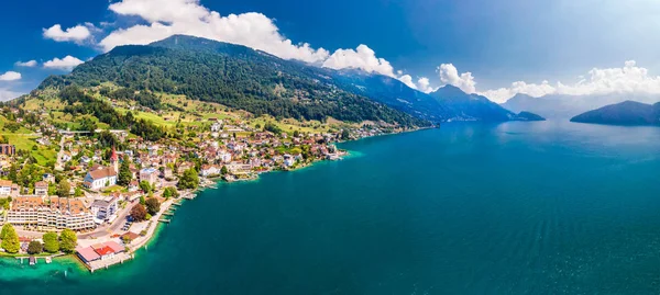 Village Weggis Lac Lucerne Vierwaldstatersee Montagne Rigi Alpes Suisses Arrière — Photo