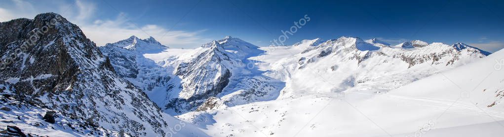 View of Alps from Presena Glacier, Tonale, Italy.