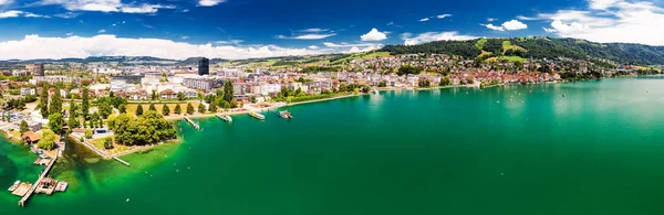 Aerial View Zug Old Town Colorful Houses Zugersee Rigi Mountain — Stock Photo, Image
