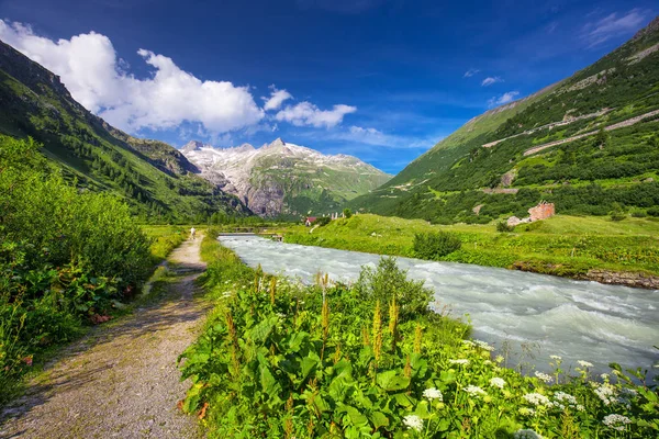 Řeky Rhone Nedaleko Furka Grimsel Pass Švýcarsko — Stock fotografie