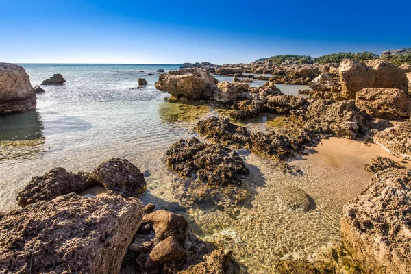 Praia Falassarna Ilha Creta Com Águas Límpidas Azuis Grécia Europa — Fotografia de Stock