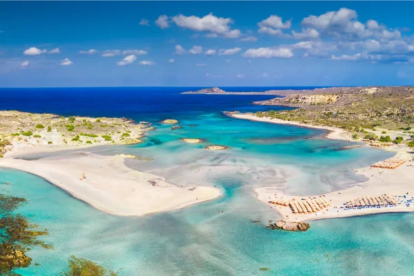 Vista Aérea Playa Elafonissi Isla Creta Con Aguas Cristalinas Azules — Foto de Stock