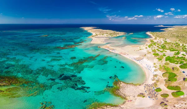 Vista Aérea Playa Elafonissi Isla Creta Con Aguas Cristalinas Azules — Foto de Stock