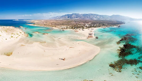 Vista Aérea Playa Elafonissi Isla Creta Con Aguas Cristalinas Azules —  Fotos de Stock