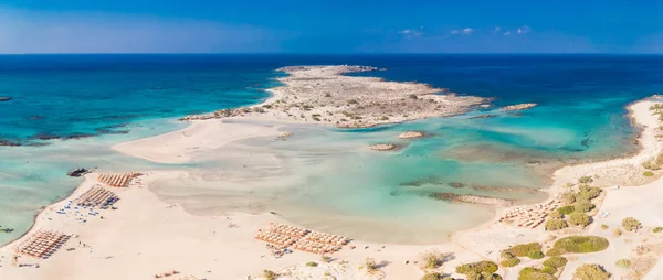 Vista Aérea Praia Elafonissi Ilha Creta Com Águas Límpidas Azuis — Fotografia de Stock