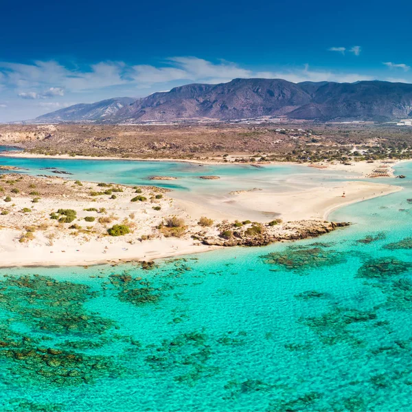 Vista Aérea Playa Elafonissi Isla Creta Con Aguas Cristalinas Azules —  Fotos de Stock