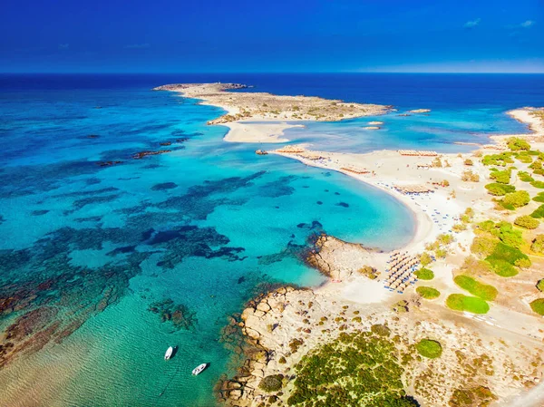 Lotu Ptaka Plaża Elafonissi Kreta Azure Czysta Woda Grecja Europa — Zdjęcie stockowe