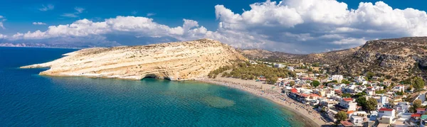 Matala Beach Azure Ile Crete Adada Hava Görünümünü Temiz Yunanistan — Stok fotoğraf