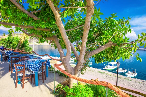Restaurante Típico Grecia Playa Creta Grecia Europa — Foto de Stock
